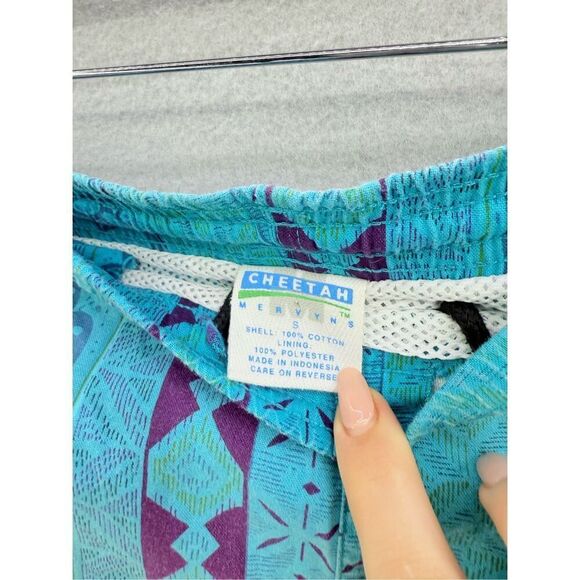 Vintage Cheetah Mervyns Mens Blue Purple Drawstring Swim Trunks Shorts Small - Picture 4 of 7